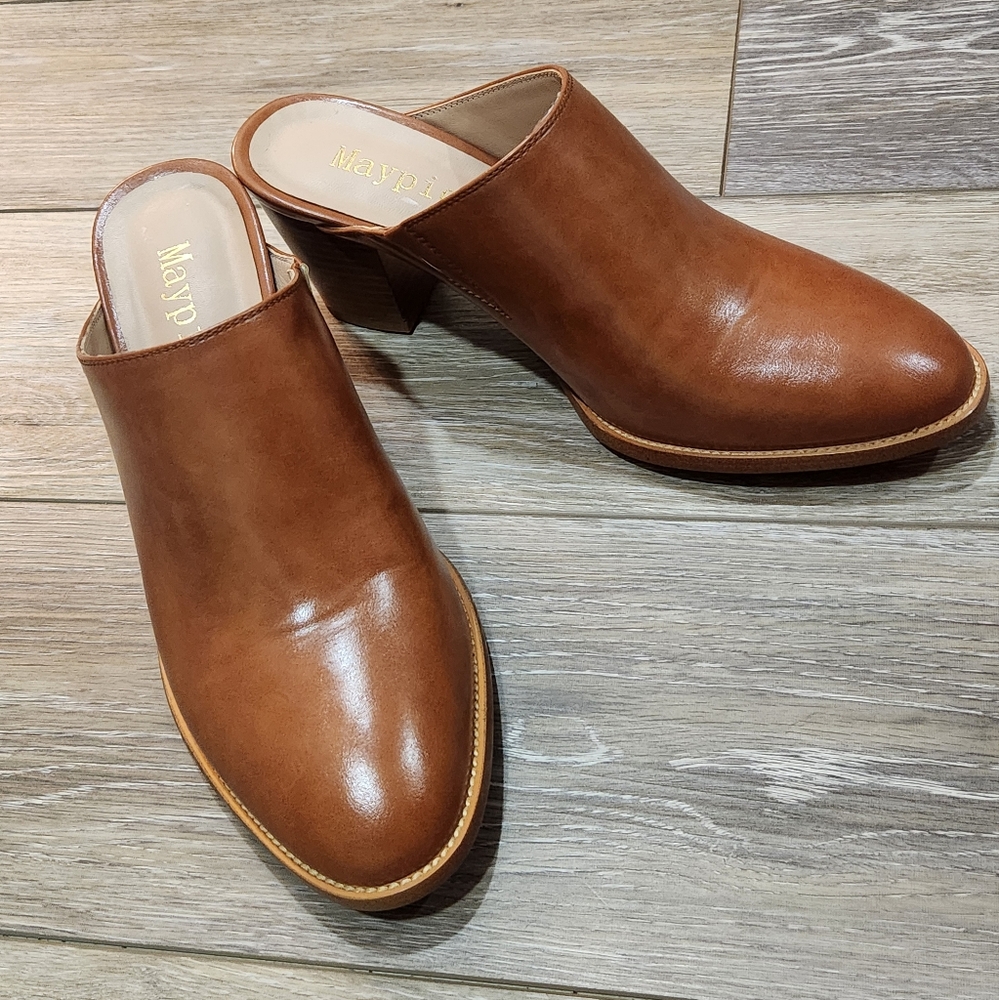 Maypie Women's Cognac Mules Size 9 - Picture 7 of 8